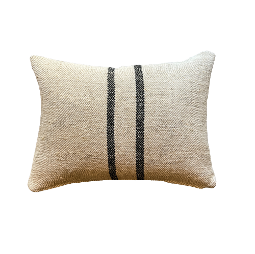 Grain sack throw pillows with black stripes