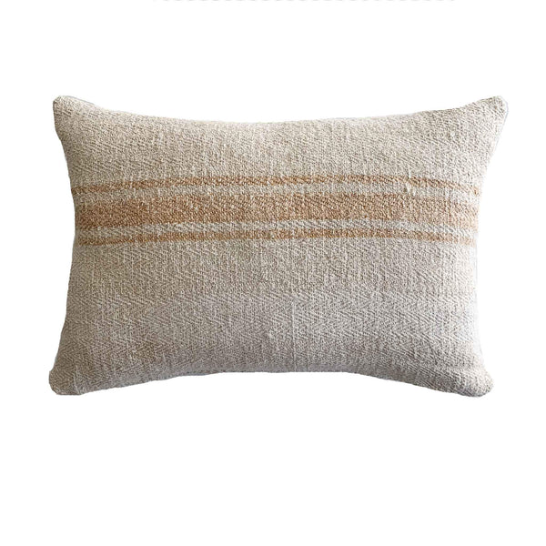 Antique Grain Sack Lumbar With Caramel Stripes - Studio Pillows