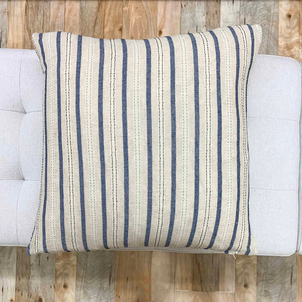 Vintage Blue & Tan Striped Pillow - Stewart - Studio Pillows